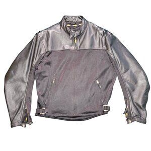 Power Trip Padded Motorcycle Jacket Mens Sz L Black Leather/ Mesh Full Zip Biker